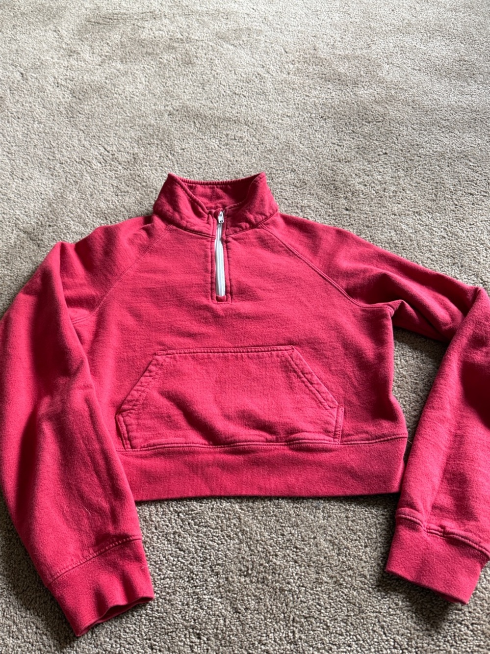 John Galt 100% Cotton Cropped Quarter-Zip Pullover  Red
